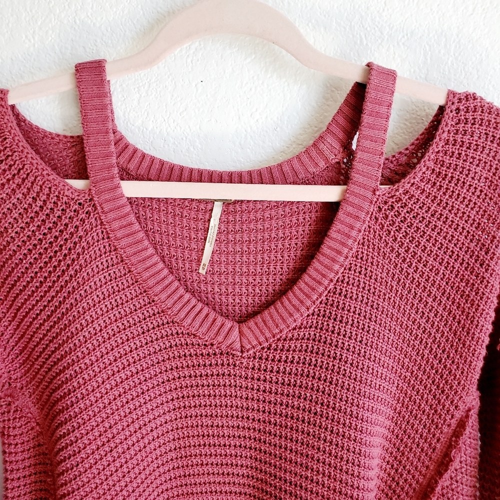 Free People Moonshine  Cold Shoulder V Neck Waffle Weave Thermal Tunic Pink XS - Picture 6 of 8